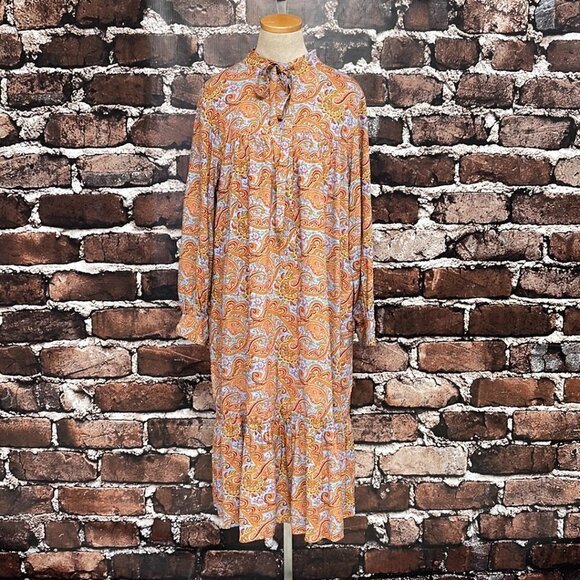 JW Anderson x Uniqlo Gather Dress Button Paisley Orange Blue Size Large L - Picture 6 of 16